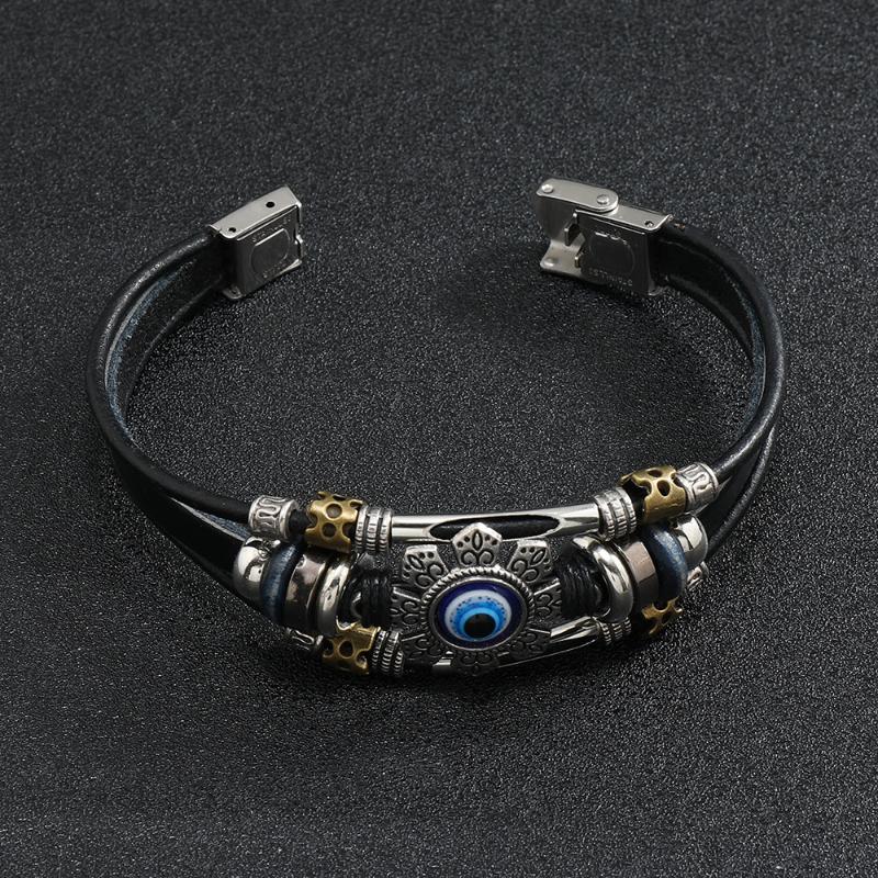 Boho Multilayer Leather Bracelets Evil Eye Charm Beads Bracelet Bangle For Women Men Vintage Punk Wrap Set