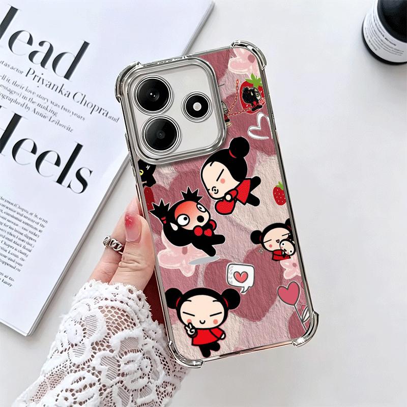 Cartoon Cute Pucca Garu Plating Phone Case For Xiaomi Redmi Note 14 15 Pro Plus 13 12 11 11S 11T 10 9S 9 5G Anti-Fall Airabag Co