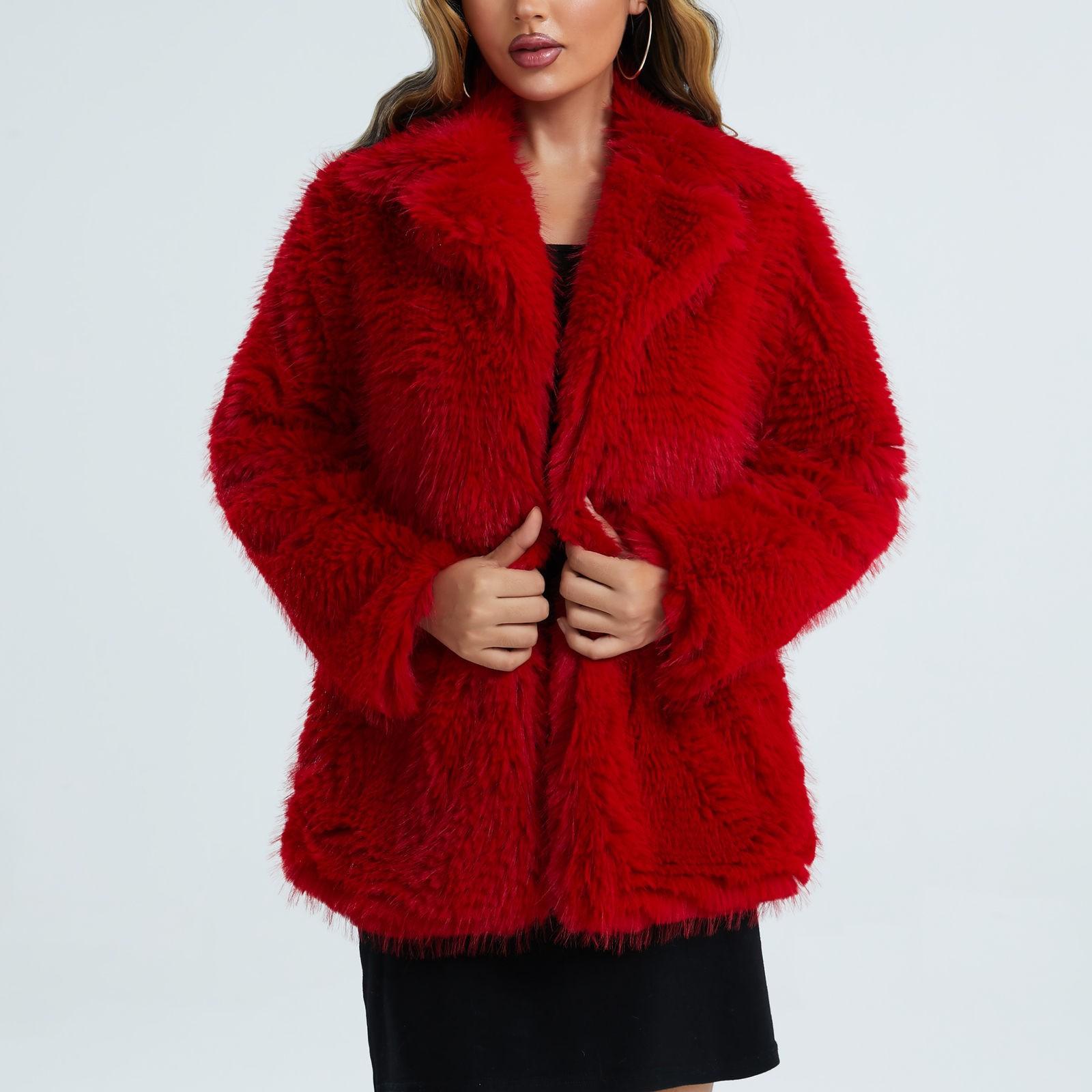 

Женское и зимнее плюшевое длинное рукава теплое кардиганное пальто S красный