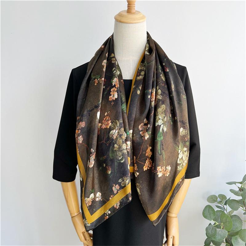 Bufanda de seda cuadrada de 110 x 110 cm, bufanda pequeña estampada a la moda para mujer, pañuelo para el cuello para oficina, pañuelo para el pelo para mujer, pañuelo tipo chal para mujer