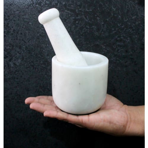 KLEO 2.5"-3.5" Diameter Natural Stone Marble Mortar and Pestle Set (Spice Grinder, Medicine Masher) (White 2)