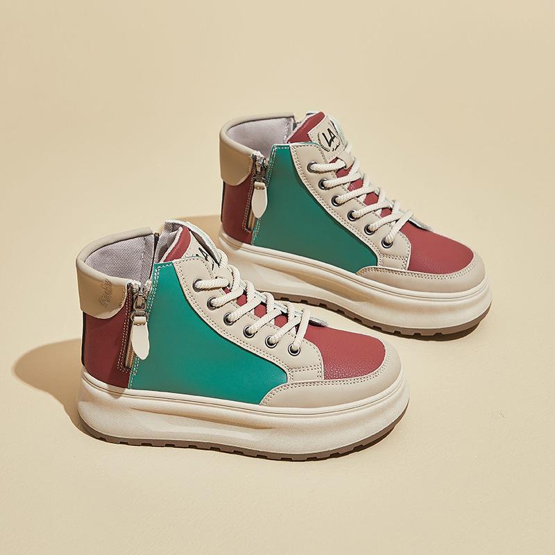 

Женские ботильоны на толстой платформе, осенне-весенние, нескользящие, со шнуровкой, короткие спортивные ботинки, прогулочная обувь из искусственной кожи, удобные высокие кроссовки для женщин 40 зелёный