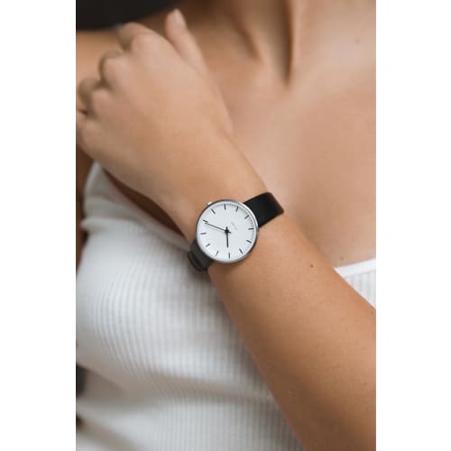 ARNE JACOBSEN CITYHALL 53201-1601 Watch, 34mm, Scandinavian Design, Water Resistant (Quiet Design with No Second Hand), White with Black Leather Strap