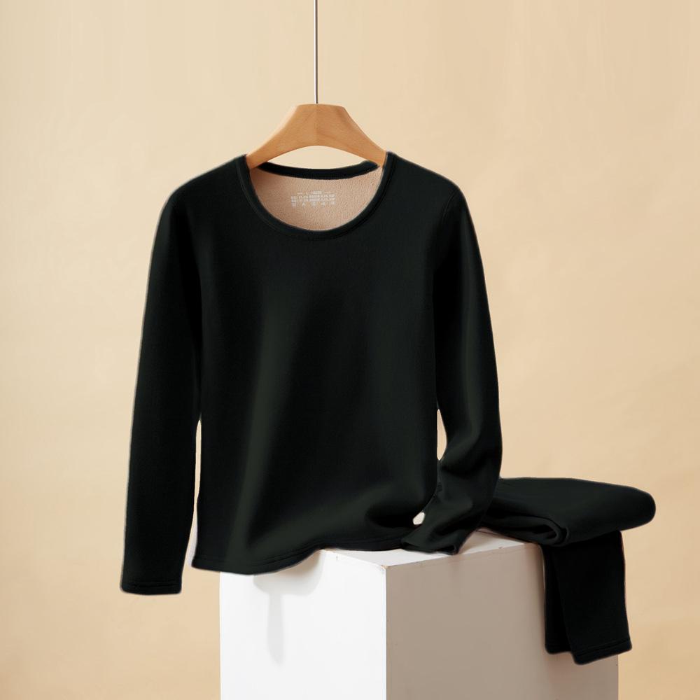 Koala Fleece Women's Extra Thick Alpaca Wool Underwear Set - Fleece-Lined, Round Neck Warmwear for Middle-Aged and Elderly.