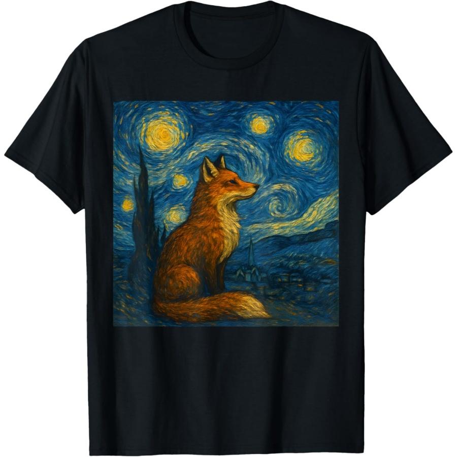 Fox Starry Night Funny Fox Art Van Gogh Style T-Shirt XXXXXL чёрный