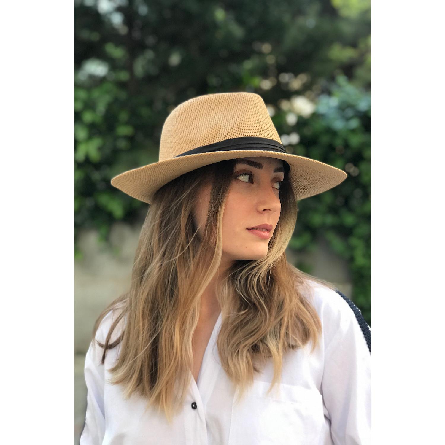

Straw Ribbon Panama Hat 57 коричневий