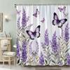 1Pc Lavender Flowers And Purple Butterfly Watercolor Style Shower Curtain, Polyester Fabric, Suitable For Bathroom