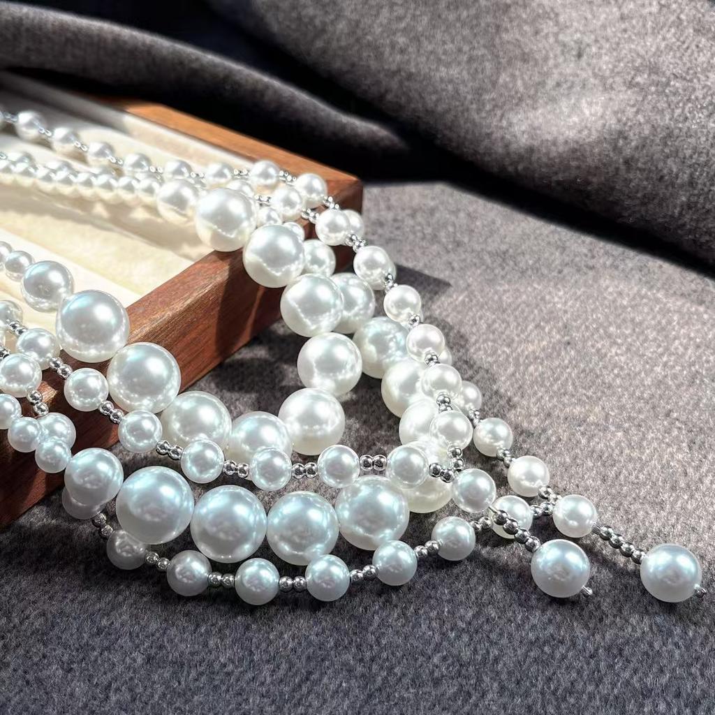 Vintage Design Sense Artificial High-Gloss Crystal Pearl Imitation Australian White Double-Layer Collarbone Chain Necklace
