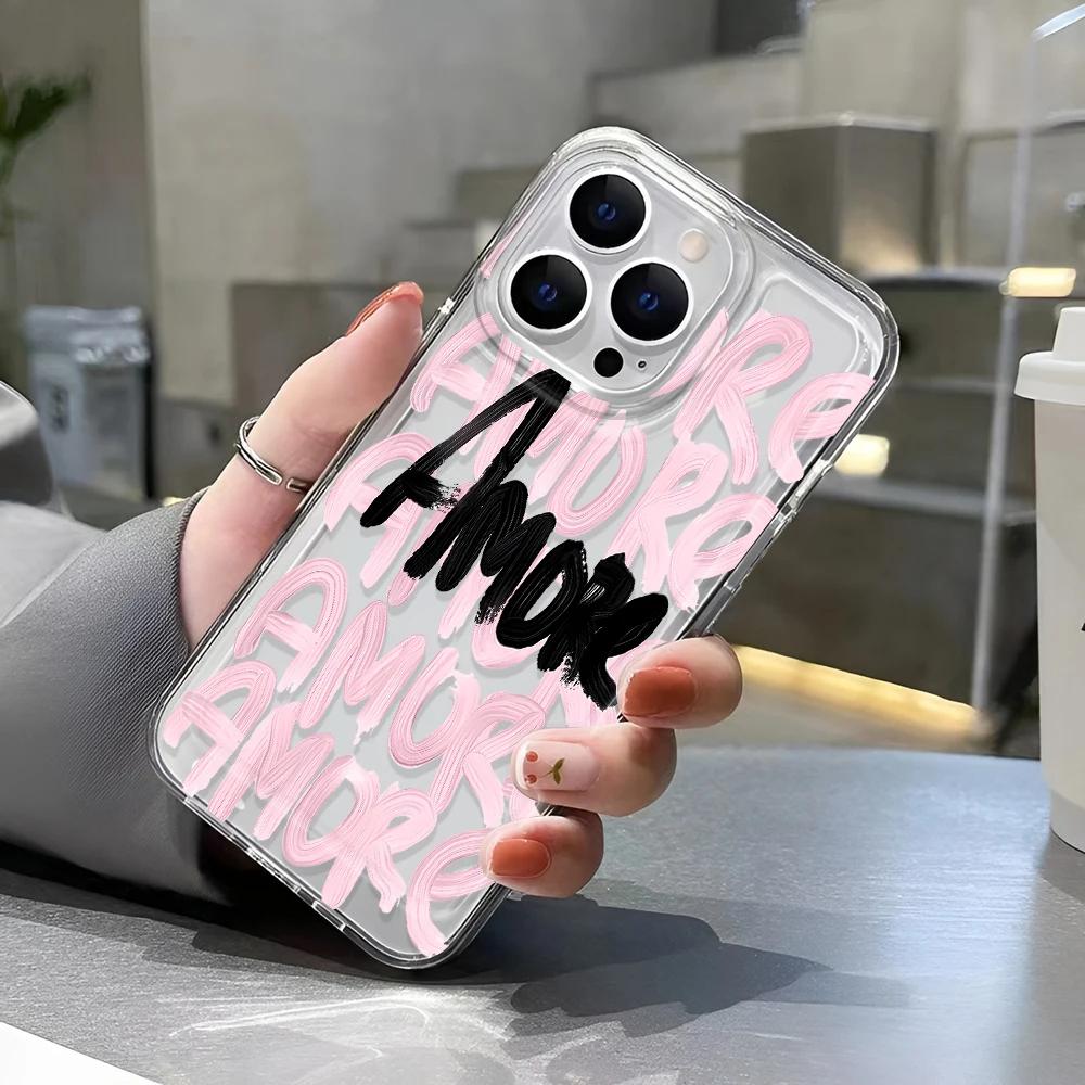 Amore-Love Ltalian Romantic Pink Lettering PhoneCase for iPhone 17 16 12 13 Mini 11 14 15 Pro Max XR 78 Plus Silicone Cover