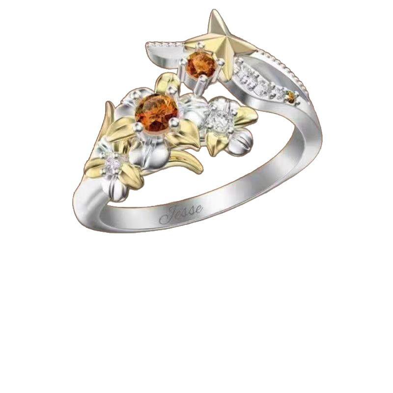 High-end anime cos impression ring silver flower flash diamond index finger ring fashionable simple versatile exquisite ring