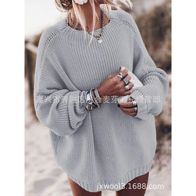 Loose Fitting Pullover Solid Color Sweater Loose Pullover Pure Color Sweater