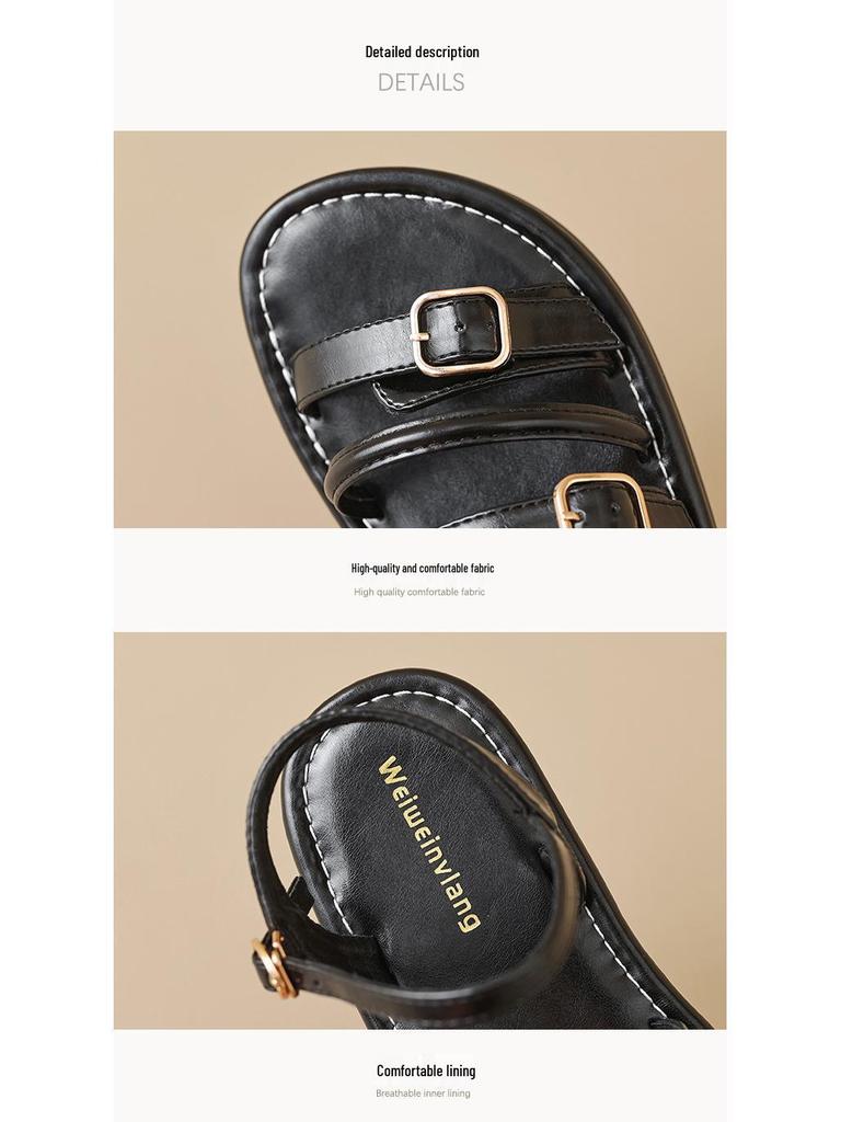 Weiwei Girl 020-1 French Style Flat Roman Sandals - Summer 2024 Women's One-Strap Shoes