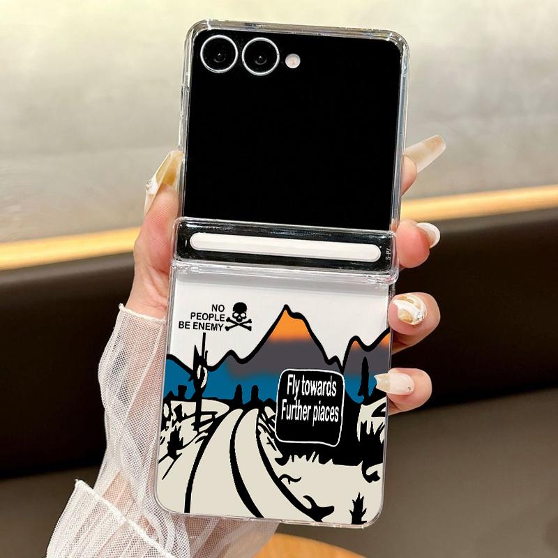 Magnetic Snow Mountain Print Phone Case For Samsung Galaxy Z Flip7 FE Flip6 Flip5 Flip7 6 Shockproof Clear Hard PC Folding Cover