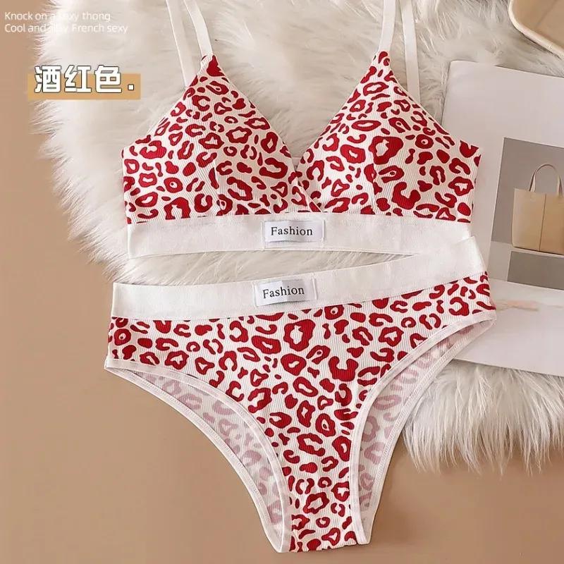 Summer New Women's Leopard Print Traceless and Steel Rim Bra Adjustable Shoulder Strap Back Women's Underwear Set
