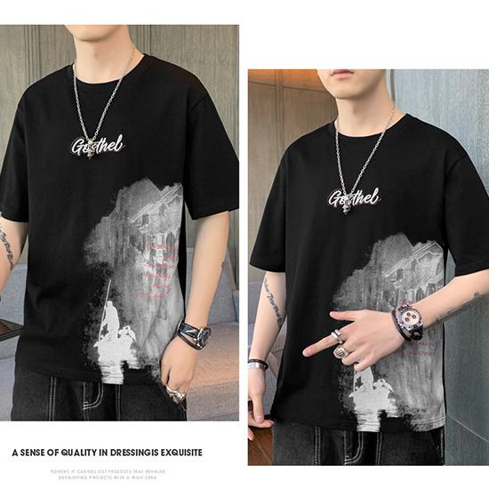 Short Sleeved T-shirt for Men's Thin Summer Trend Ink Style Half Sleeved Casual and Handsome Fashion Top