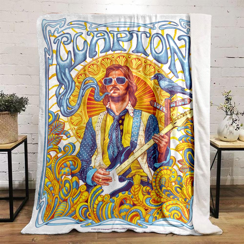 Vintage Eric Clapton 1974 Us Tour Yellow Plush Blanket, Multipurpose Blanket for Home and Travel, Cloud-Like Blanket for Total Relaxation