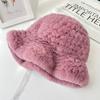 Rex Rabbit Fur Hat Autumn and Winter Versatile Middle-aged and Elderly Warm Ear Protection Top Hat Bucket Hat Show Face Little Mother Hat