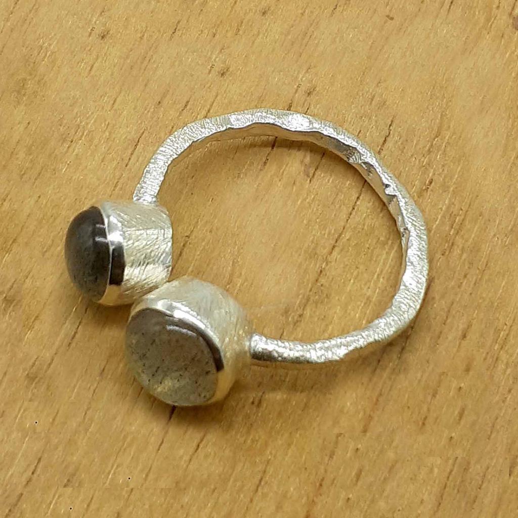 Labradorite Silver Handmade Ring Jewelry, Two Gemstone & 925 Sterling Silver Minimalist Open Ring For Women,