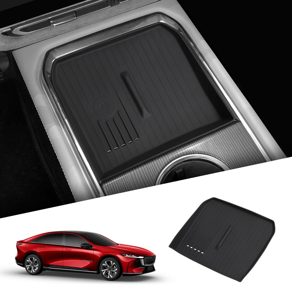 For Mazda EZ-6 EZ6 2025 Silicone Wireless Charging Mat Phone Anti-slip Protective Storage Box Pad Car Interior Accessories Black