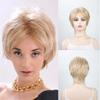 Synthetische Vezel Korte Kapsels Blonde Pruiken voor Blanke Vrouwen Pixie Cut Kapsels Goudkleurige Moeder Krullend Haar Vervangingspruik met Pony