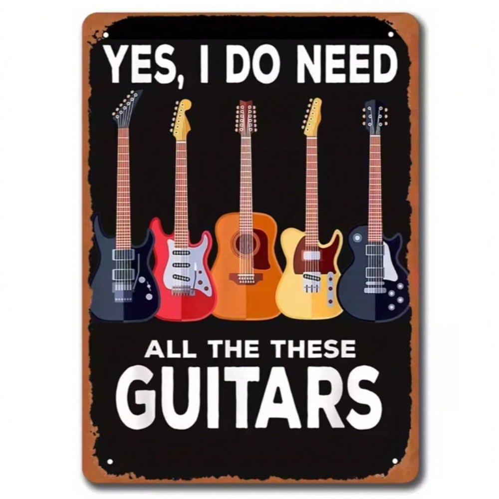 Vintage Guitar Metal Sign 8x12 Inch Retro Music Wall Decor Rock Band Man Cave