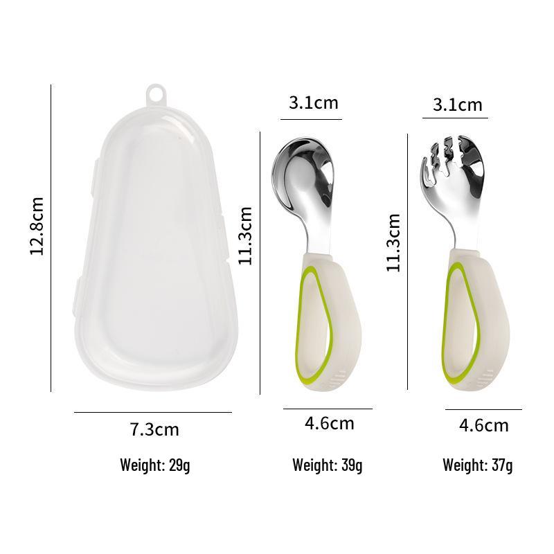 

Силіконова ручка Дитяча навчальна ложка та набір вигнутих виделок з нержавіючої сталі 316 для немовлят