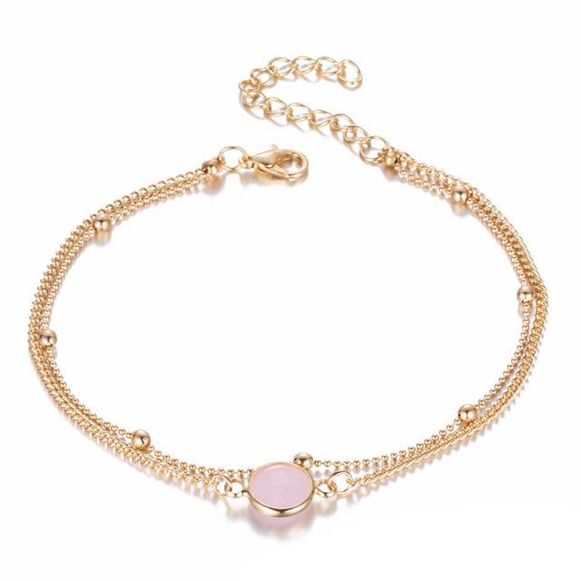 Bohemian Double Layers Anklet Fashion Opal Crystal Anklets For Women Beach Barefoot Bracelet Ankle On Leg Female Ankle Jewelry