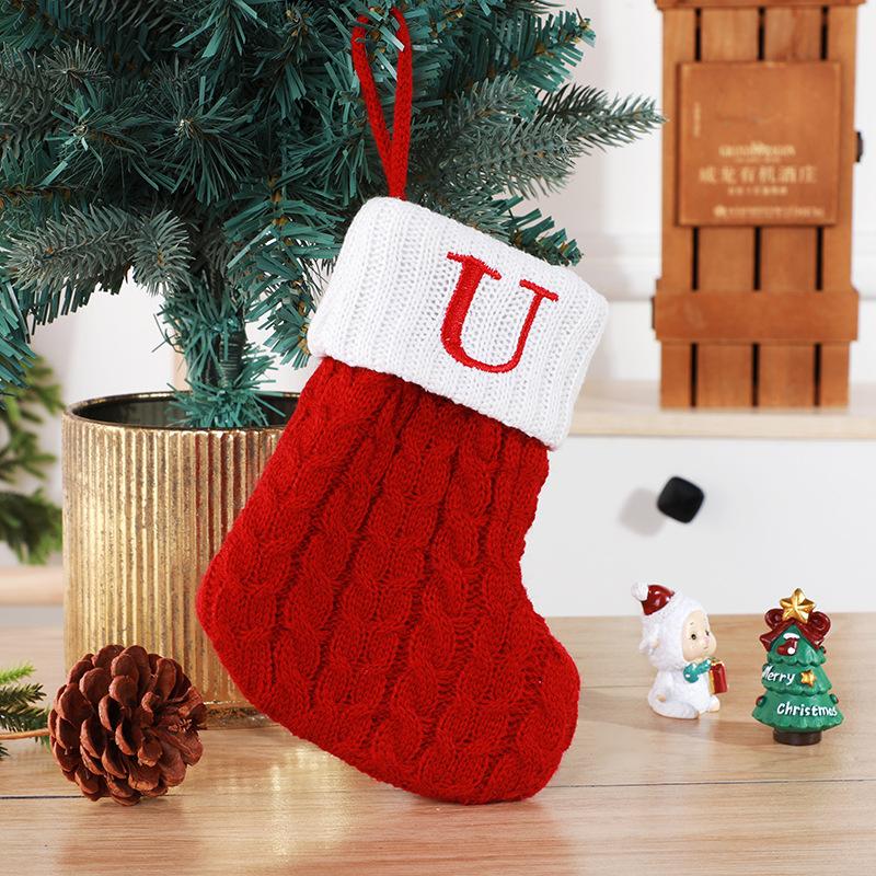Christmas Socks Knitting Red Snowflake Alphabet Letters Christmas Decoration For Home Tree Ornament Gift Navidad Natal Decoration