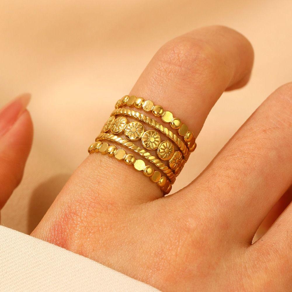3Pcs Gold Silver Vintage Rhinestone Rings Geometry Women Finger Jewelry Punk Metal Open Ring Party