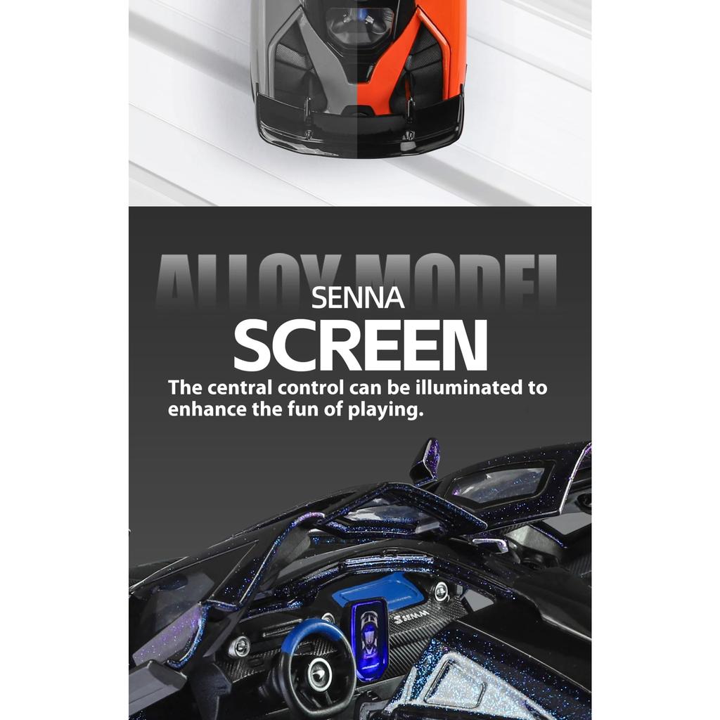1/24 McLaren Senna Spray Sports Car Model Simulation Sound and Light Car Model Ornament Boy Gift Halloween Toys