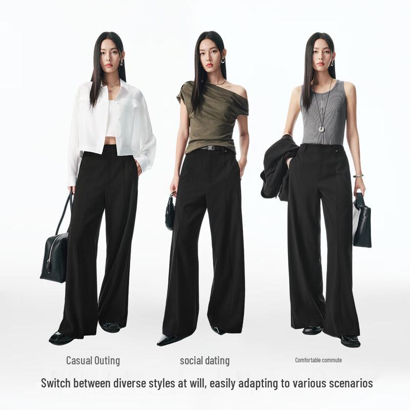 PEACEBIRD Women's Wide-Leg Straight-Fit Casual Trousers