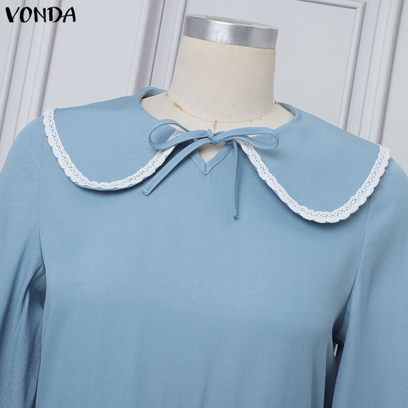 VONDA Women Casual Doll Collar Loose Long Sleeve College Style Dress
