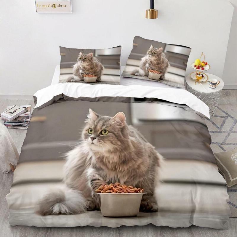 Cartoon Pet Cat Pattern Bedding Kit Quilt Cover Pillowcase Single and Twin Bed Large Size Large Size Adult and Teenager Gift