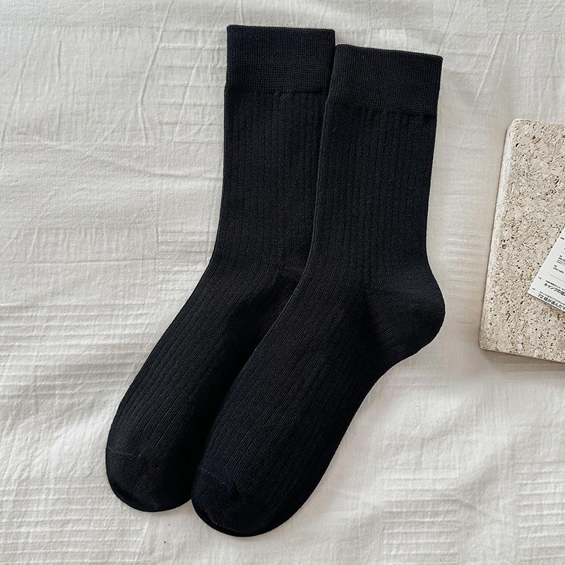 Female Spring and Autumn All Match Pure Color Boneless In The Tube Pile Pile Cotton Socks