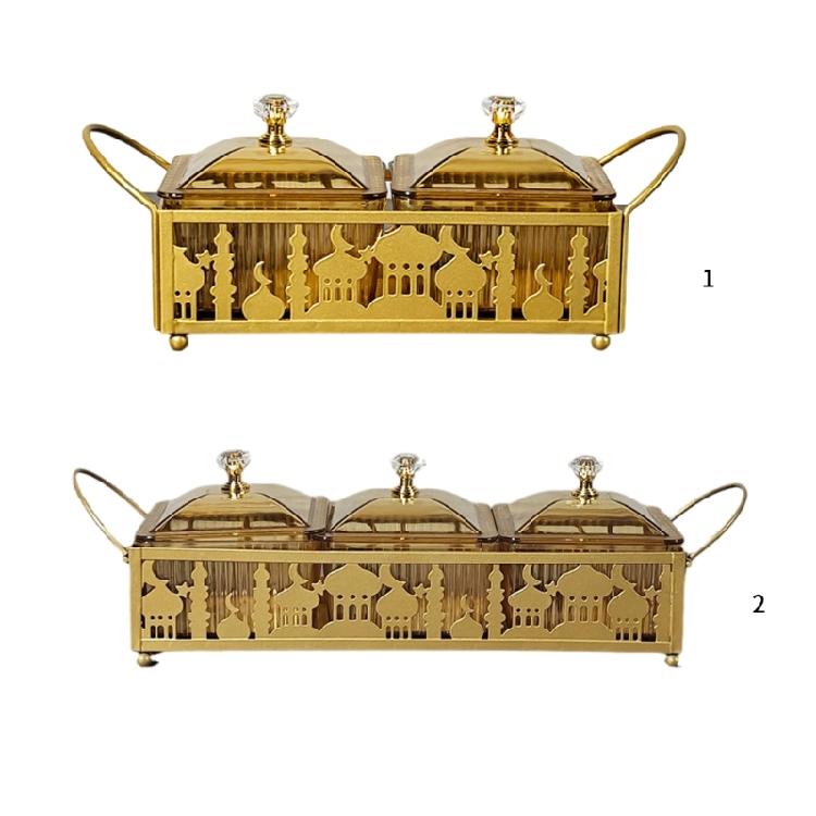 Gold Metal Platter Eid Mubarak Snacks Tray Ramadans Dessert Serving Dish Middle Eastern Festival Desktop Decoration