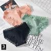Cotton Panties Woman Sexy Lace Briefs Fashion Solid Color Knickers Girls Bow Underpants Set Underwear 3 Pcs/lot