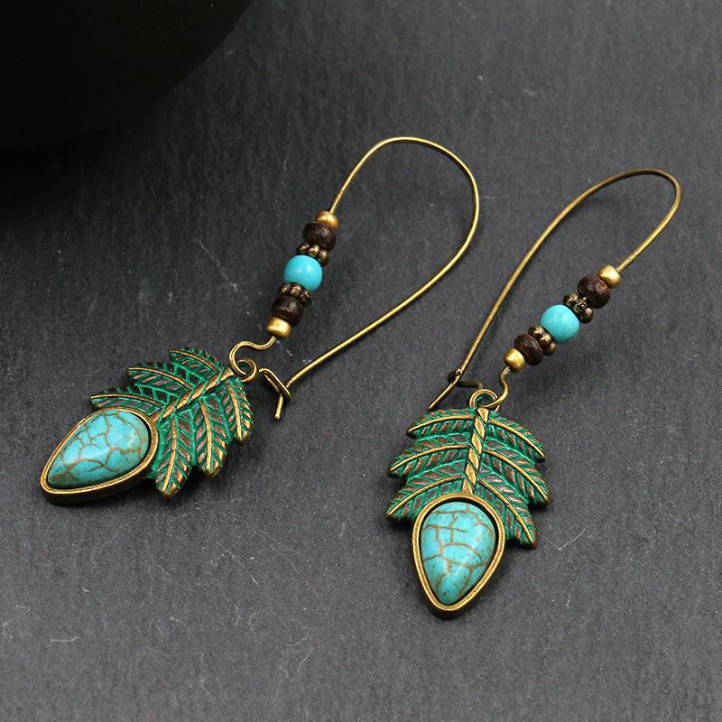 Vintage Bohemian Drop Dangle Earrings for Women Blue Stone Tassel Handmade Zircon Ethnic Boho Geometric Statement Earrings