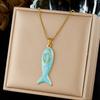 Edelstahl Blau Glasiert Emaille Fisch Anhänger Halskette Für Damen Lady Ozean Strand Mode Neues Schmuck Accessoire Party Geschenk