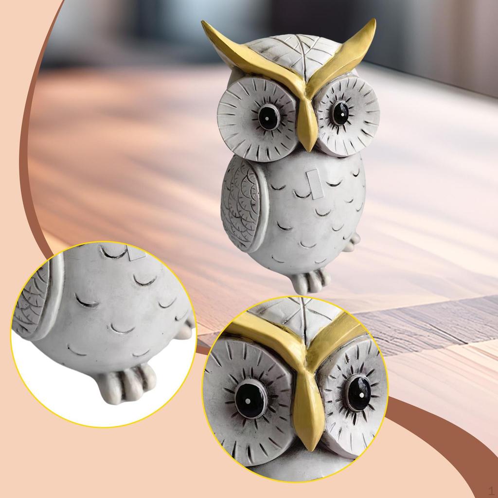 Resin Owl Statue Figurine Novelty Home Accent Art Craft Ornament Sculpture for Anniversary Bedroom