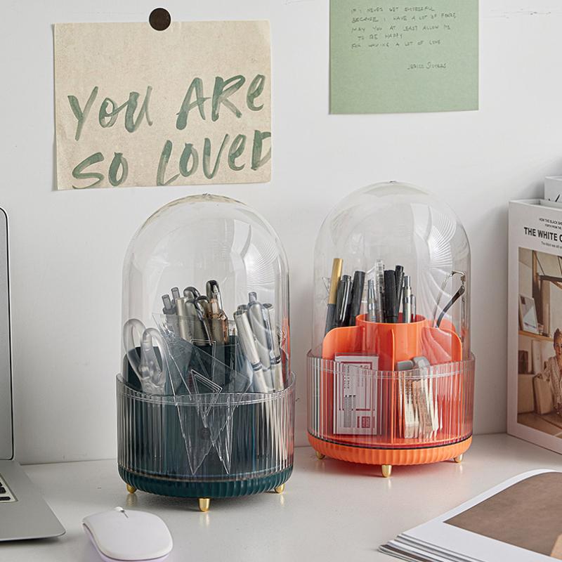 360° Rotating Makeup Brush Holder Desktop Cosmetic Storage Box with Lid Lipstick Eyebrow Pencil Holder Light Luxury Containe