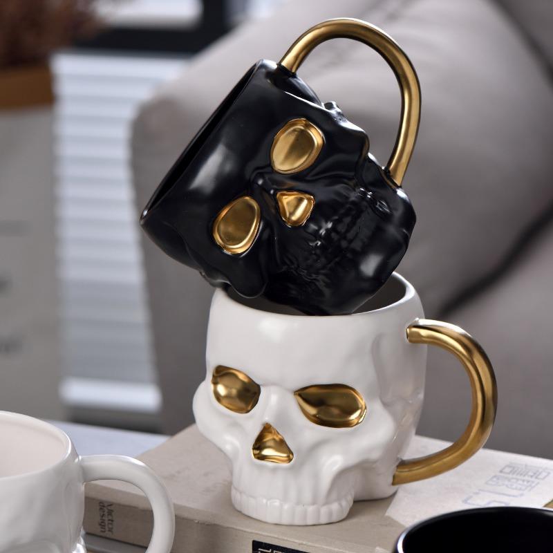 1 STÜCK 600 ML Halloween-Totenkopf-Tasse mit Henkel, deckelloser Keramikbecher, lustige Wasser-, Bier-, Milch-, Mokka-Tasse, kreativer Modellierbecher