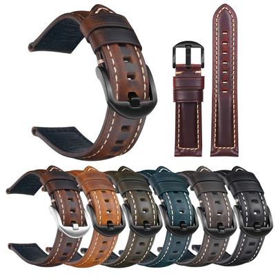 Retro Oil Wax Leather Watch Band High-quality Cowhide Watchband 20mm Universal SmartWatch Bands For Huawei Xiaomi Panda Straps
