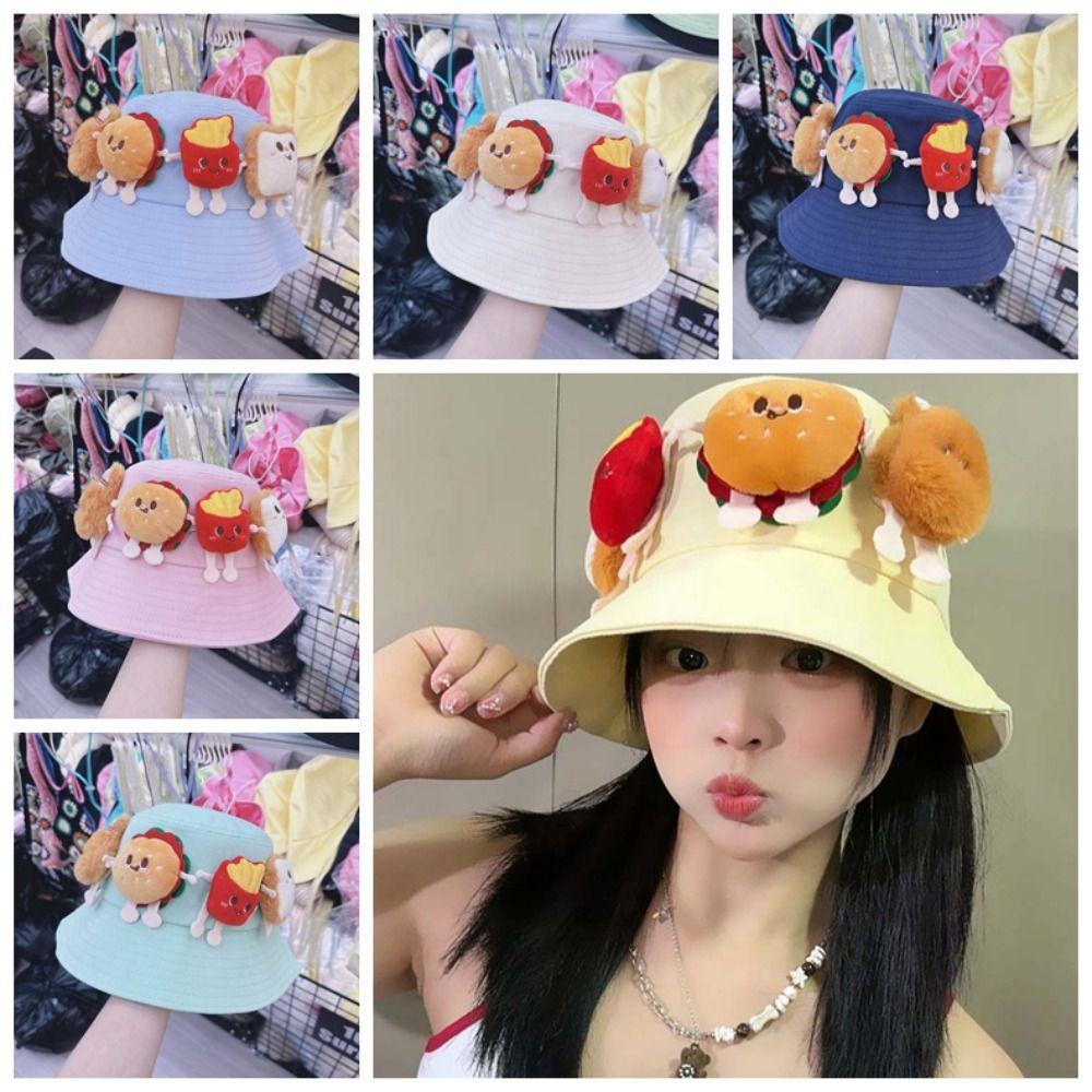 Breathable Hamburger Fisherman Hat Wide-Brimmed Cartoon Sunshade Hat Cute Sunscreen Basin Cap Kids