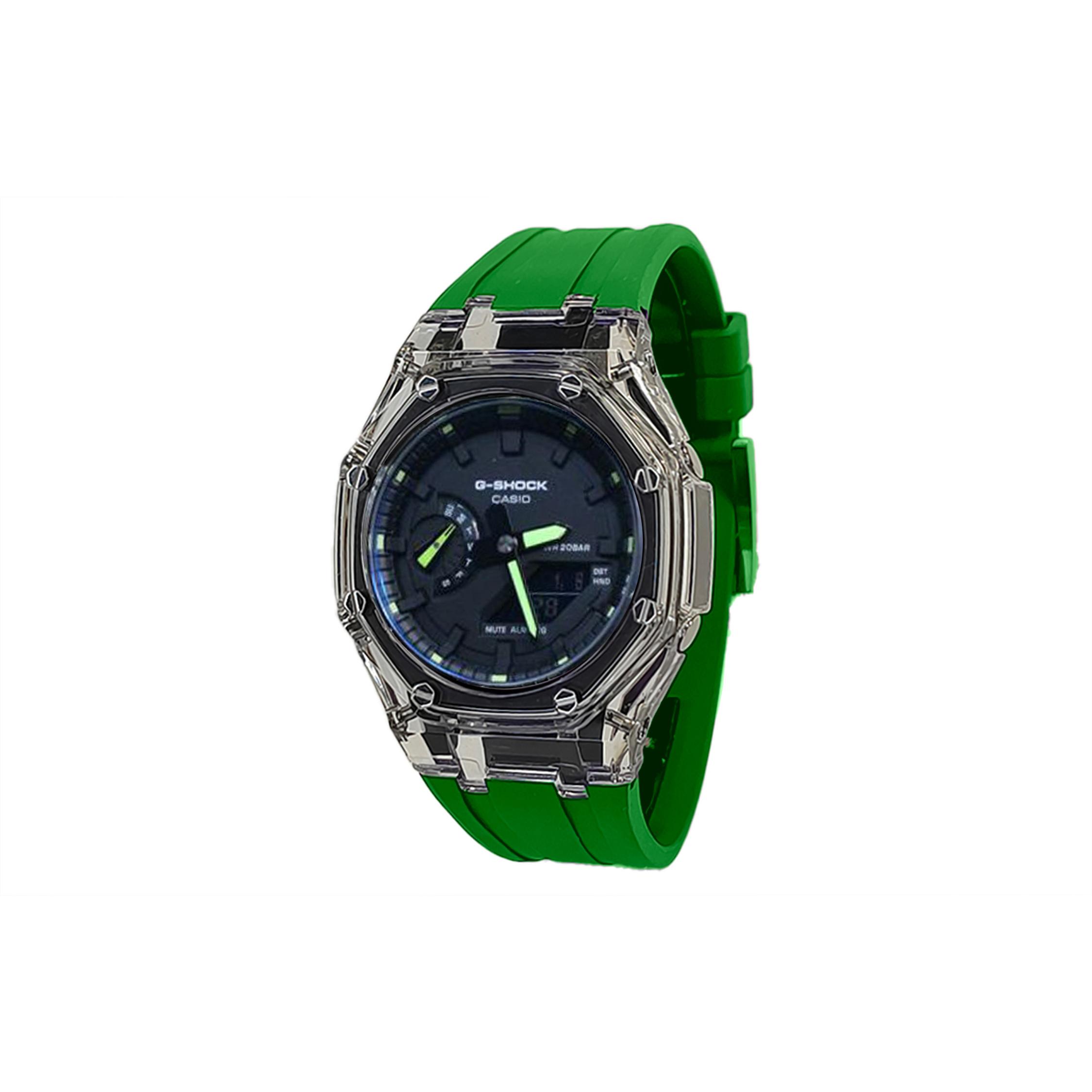 

CASIO Men Liquid Crystal,Analog Dual Display Series Black Watch GA-2100SKE-7A(Watch3--) Glacier Green
