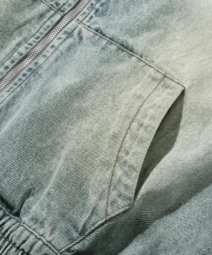 Trillion Star Applique Damaged Wash Denim Jacket (Beige Blue)