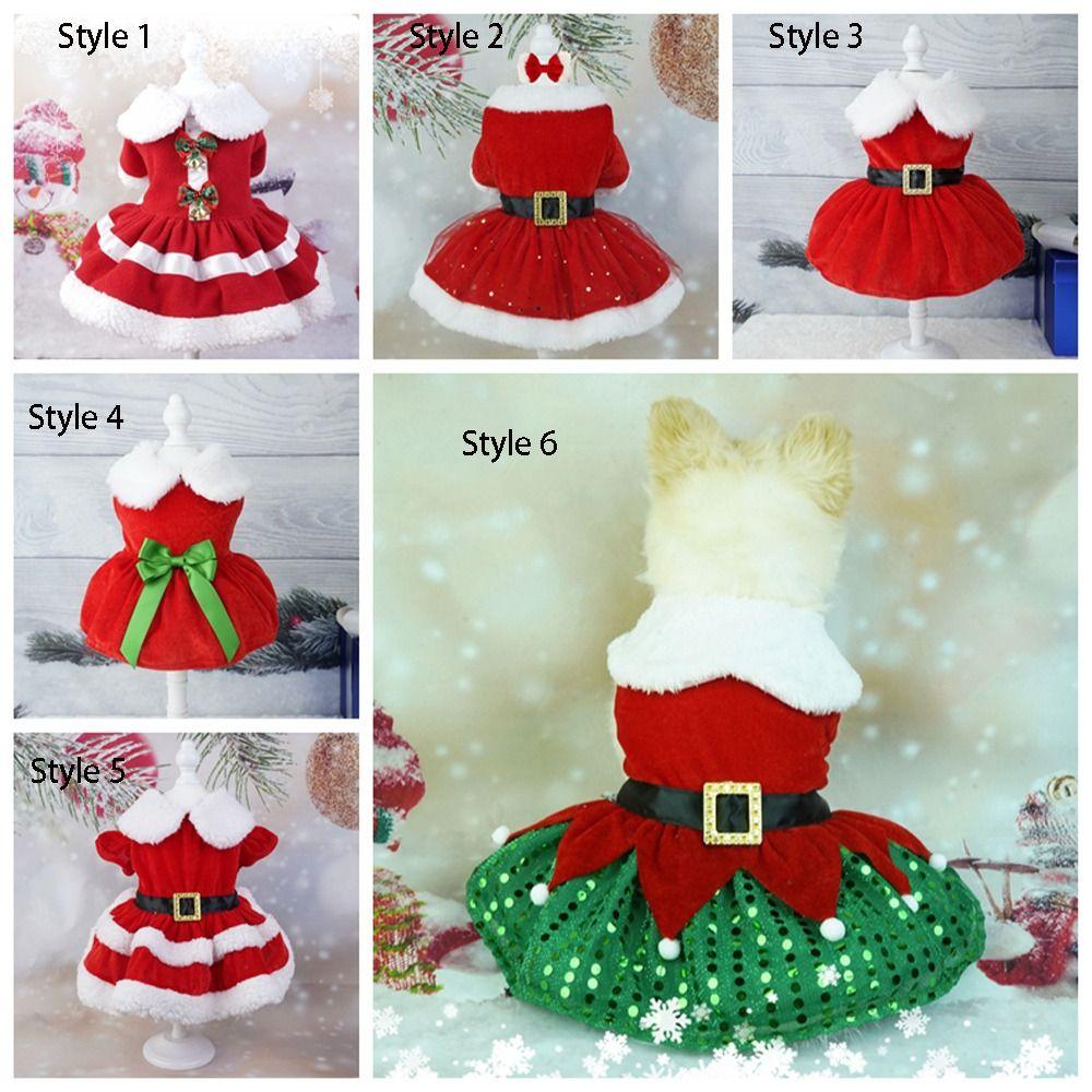Soft Dog Winter Clothes Breathable Cats Christmas Dress Pet Outfit Santa Claus Dog Skirt  Xmas