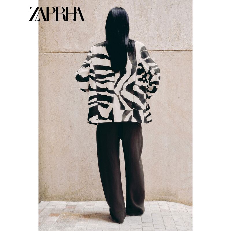 Zaprha 2025 Autumn New Unique Animal Pattern Print Loose Blazer Outerwear Women 8436051