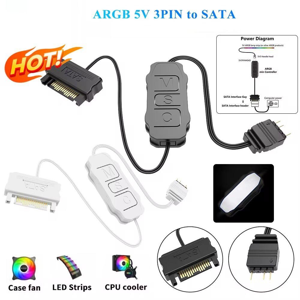 Light Strip SATA to 5V 3 Pin Adapter PC Cooling Fan ARGB Mini Controller ARGB Controller Cable