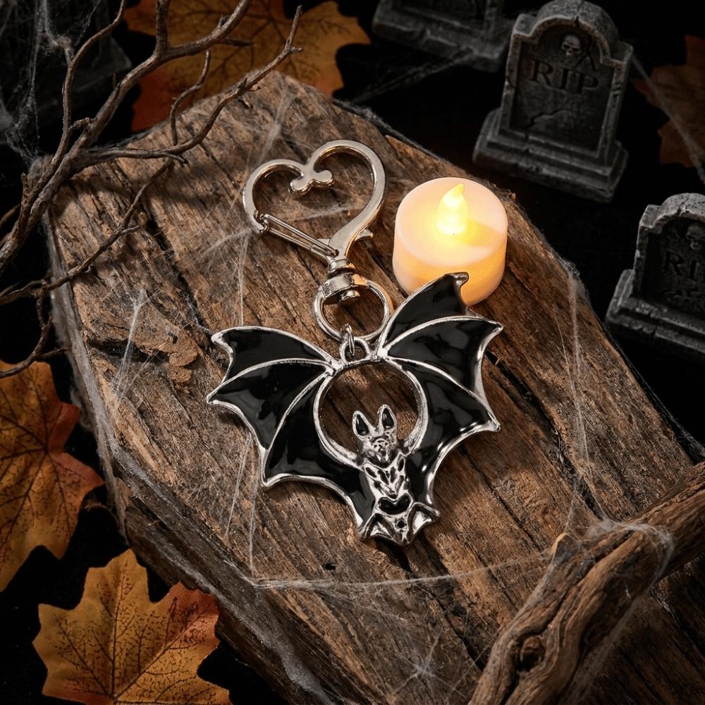 Enamel Halloween Bat Keychain Black Gothic Key Ring Retro Style Bag Charm Daily Use