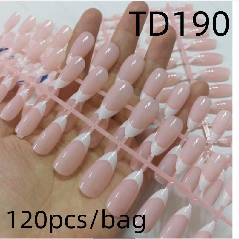 Almond Shape French Fake Nails Light Pink Full Cover Press On Nails White Edge Design Simple False Fingertips